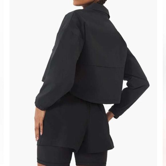 WeWoreWhat​ Cropped Quarter Zip Pullover Solid Black Sporty Size Small NWT - Picture 2 of 7